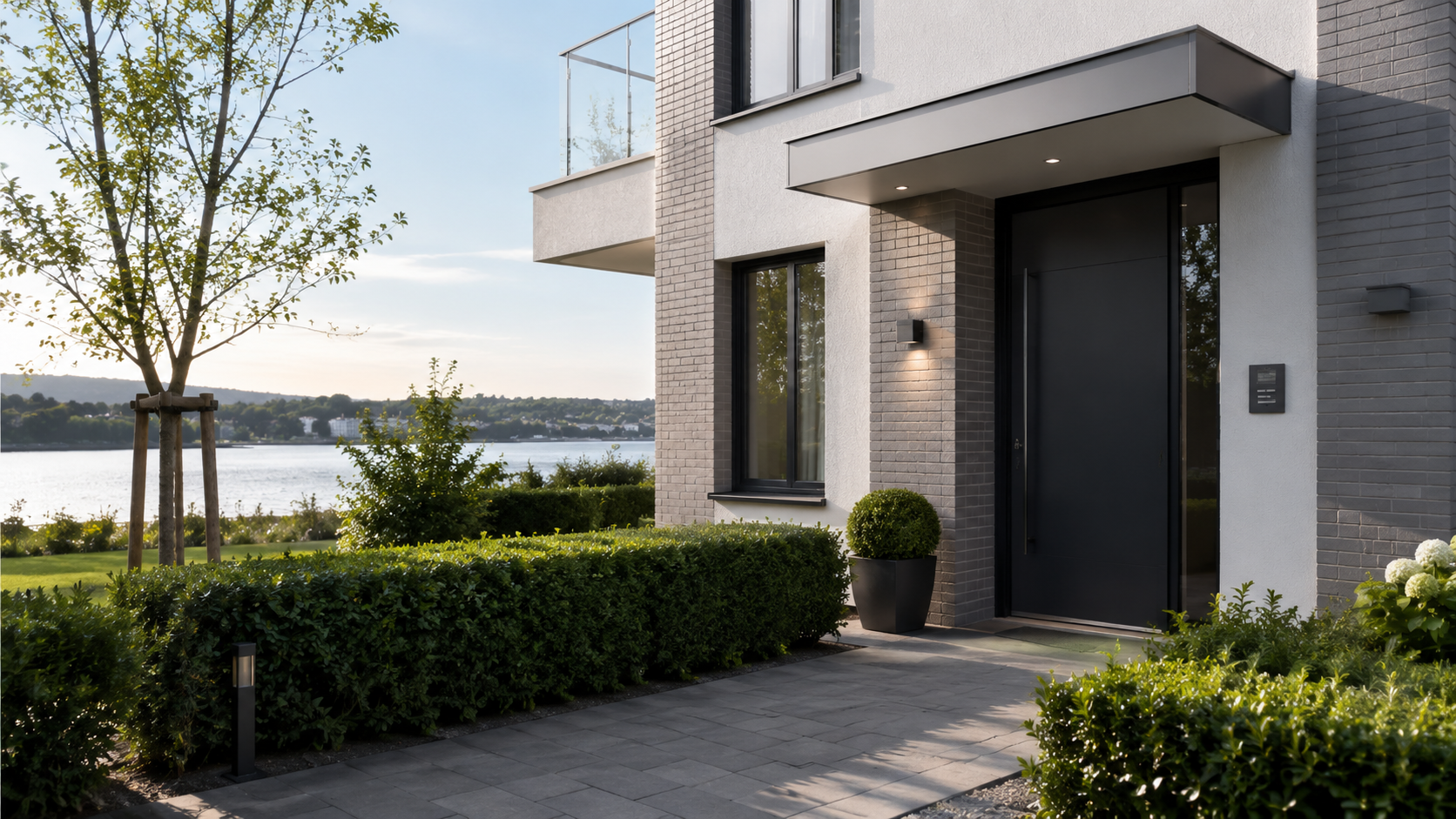 Moderner Hauseingang mit Meerblick