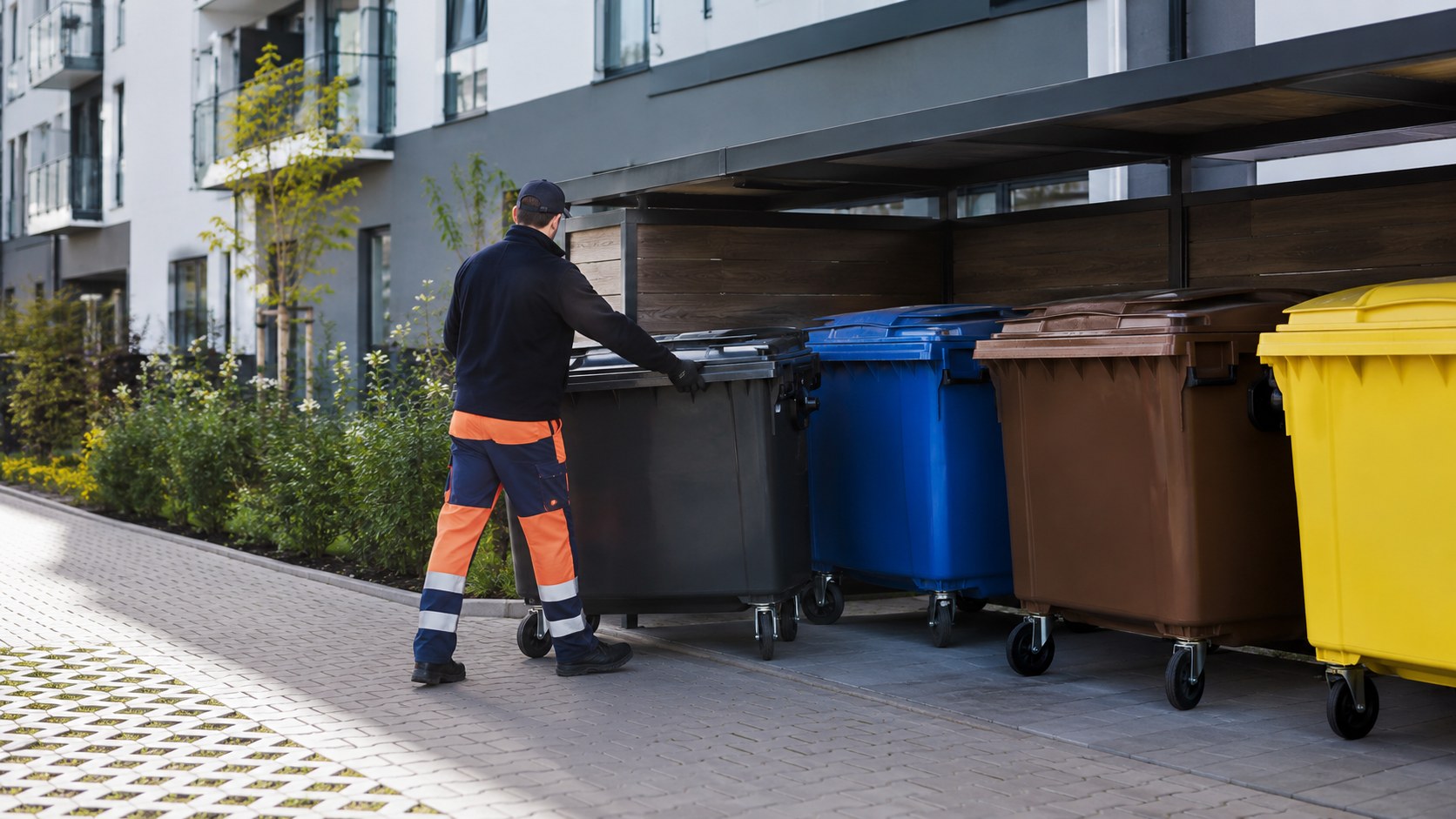 Mülltonnenservice Flensburg: Mülltonnen im überdachten Müllplatz bereitstellen