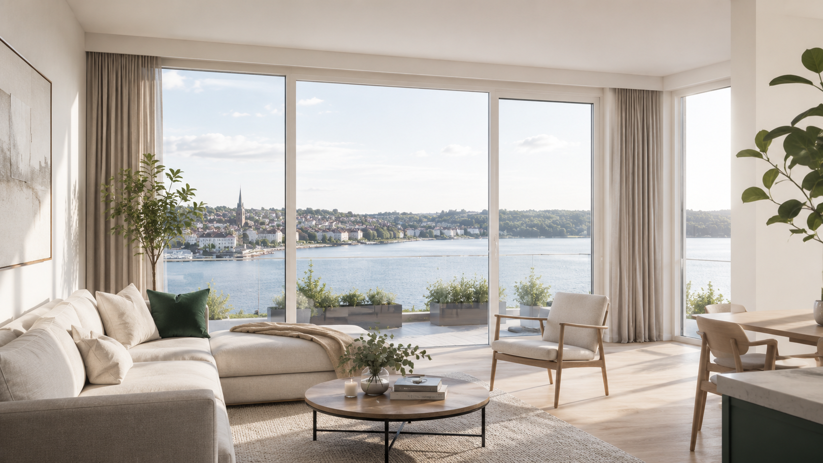Gemütliches Wohnzimmer mit Meerblick